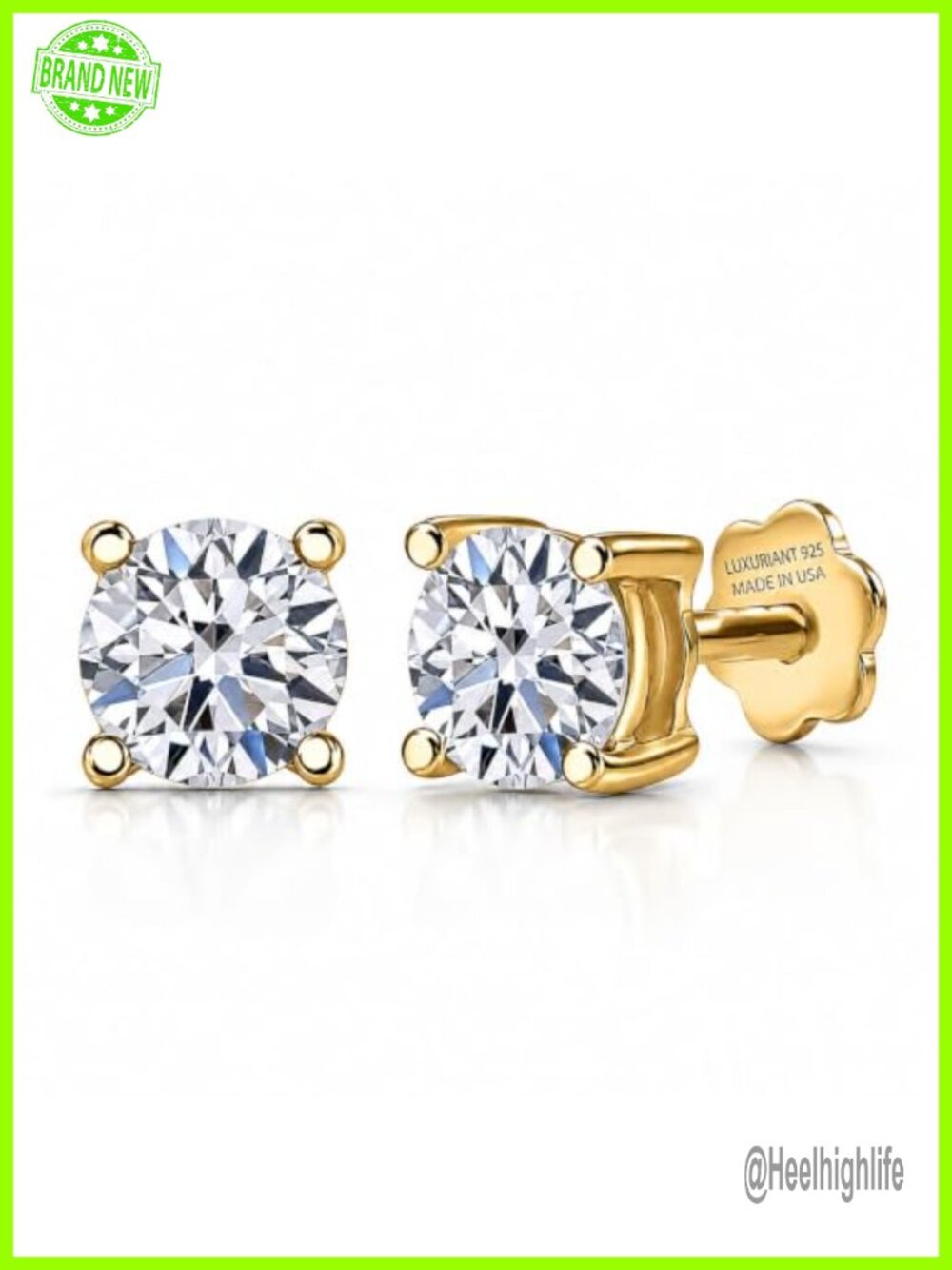 2 Carat Lab Grown Diamond Stud Earrings Flat Back Screw Post 925 Sterling Silver